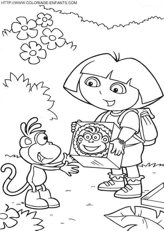 coloriage dora donne son cadeau a babouche