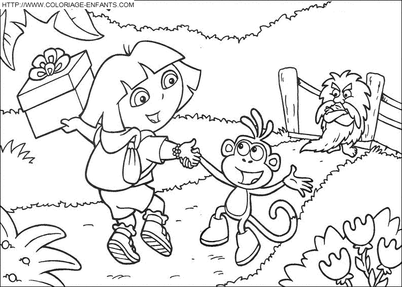 coloriage dora et babouche dansent