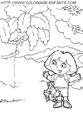 coloriage dora et le petit poussin