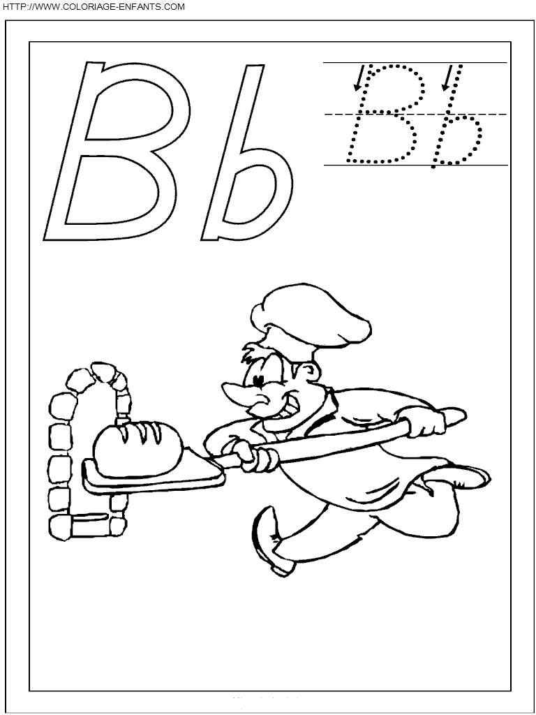 coloriage ecriture 1 lettre b comme boulanger