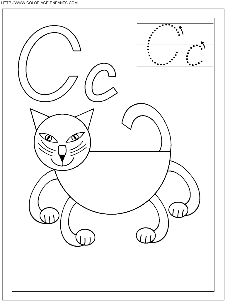 coloriage ecriture 1 lettre c comme chat