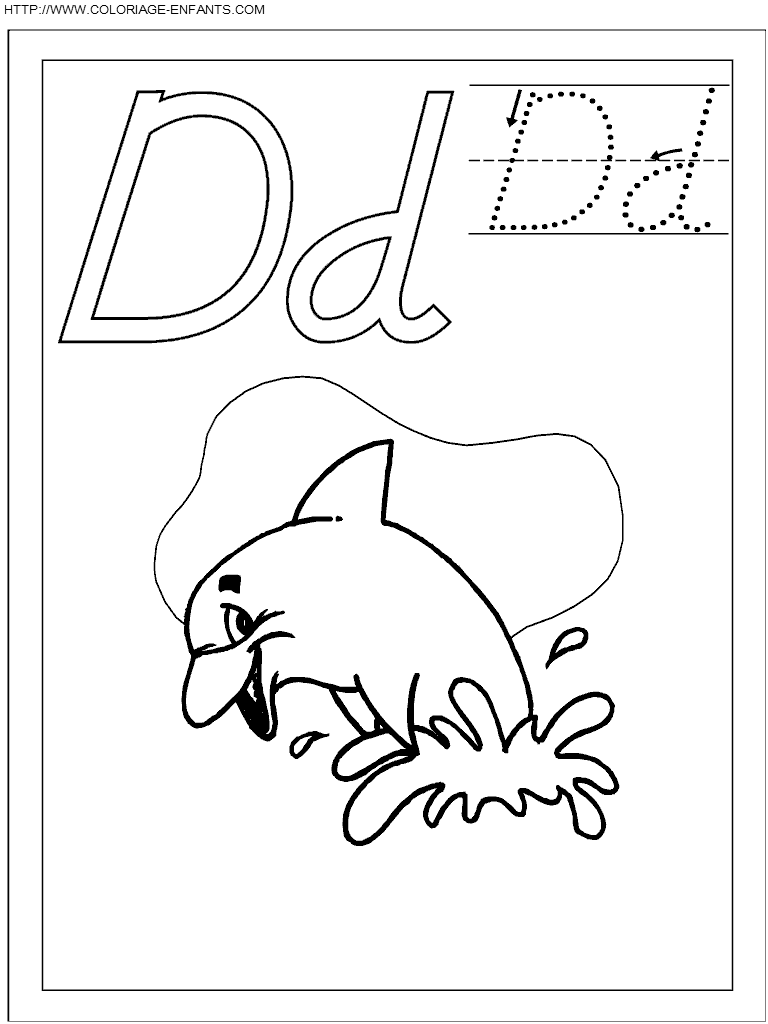 coloriage ecriture 1 lettre d comme dauphin