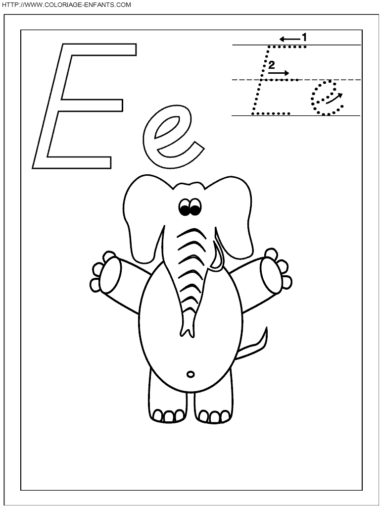 coloriage ecriture 1 lettre e comme elephant