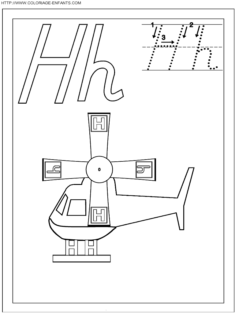 coloriage ecriture 1 lettre h comme helicoptere