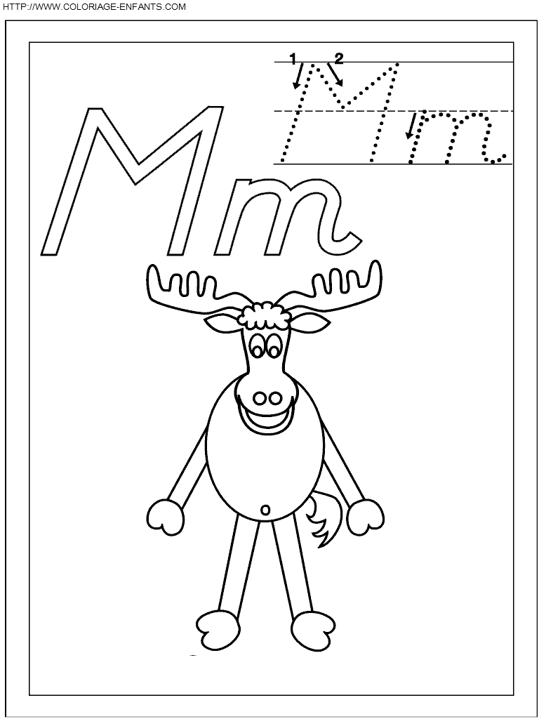 coloriage ecriture 1 lettre m comme mammifere