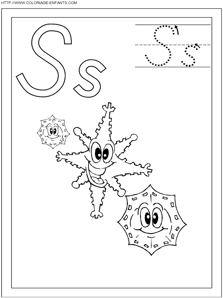 coloriage ecriture 1 lettre s comme scintillantes