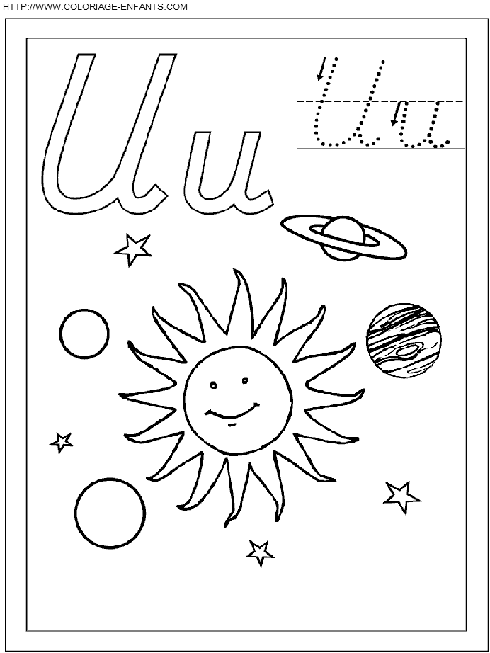 coloriage ecriture 1 lettre u comme univers