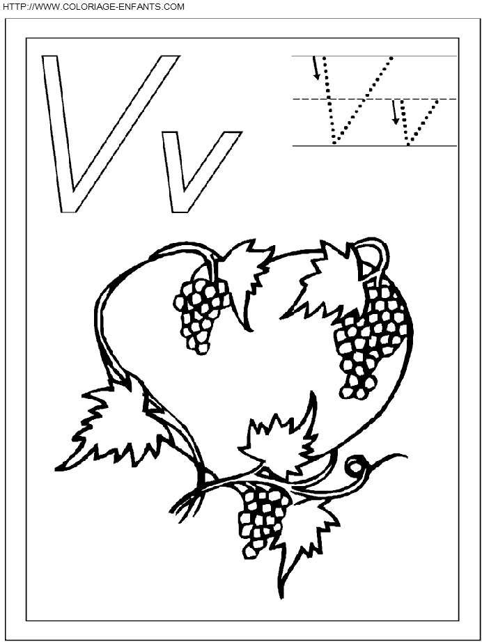 coloriage ecriture 1 lettre v comme vin