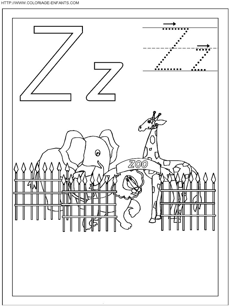 coloriage ecriture 1 lettre z comme zoo