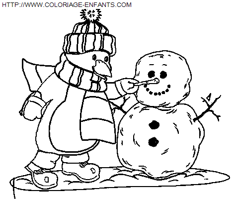 Coloriage Fetes Noel Bonhomme Neige à imprimer et à colorier