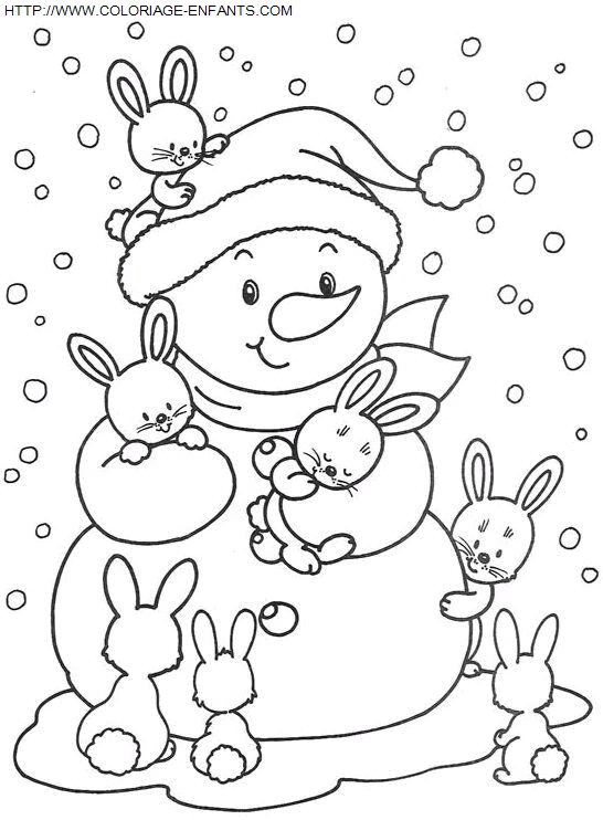 coloriage Fetes Noel Bonhomme Neige