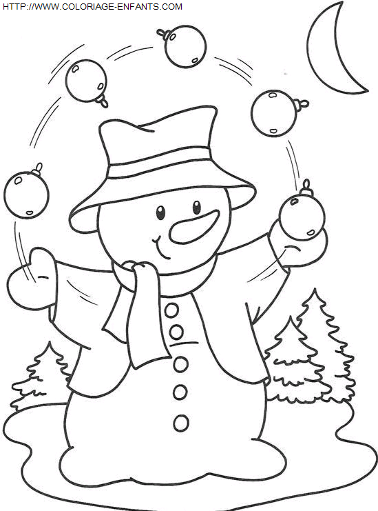 coloriage Fetes Noel Bonhomme Neige