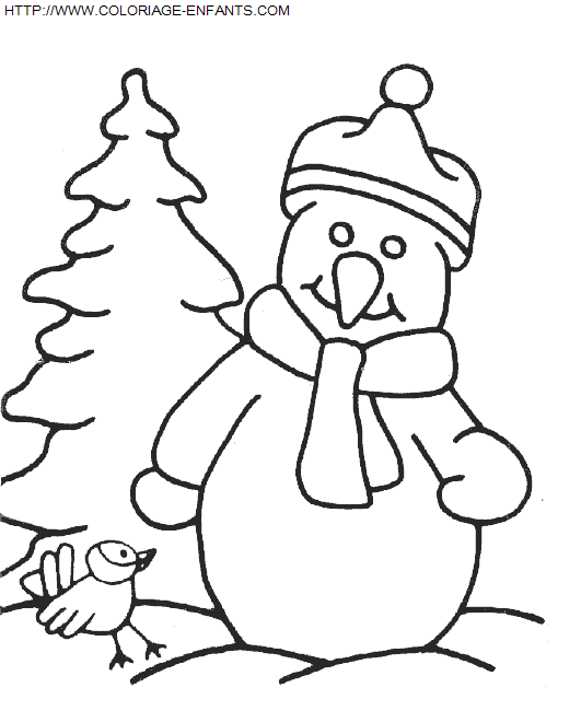 coloriage Fetes Noel Bonhomme Neige