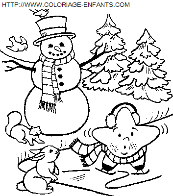 coloriage Fetes Noel Bonhomme Neige