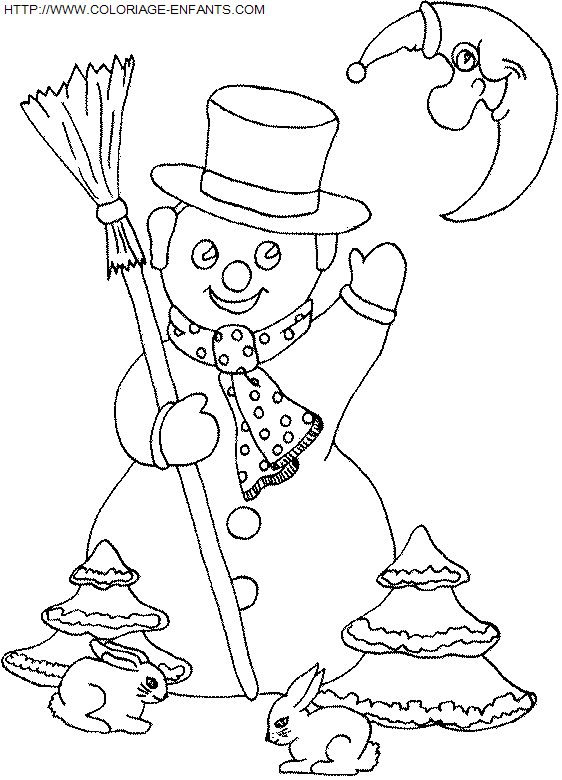 coloriage Fetes Noel Bonhomme Neige