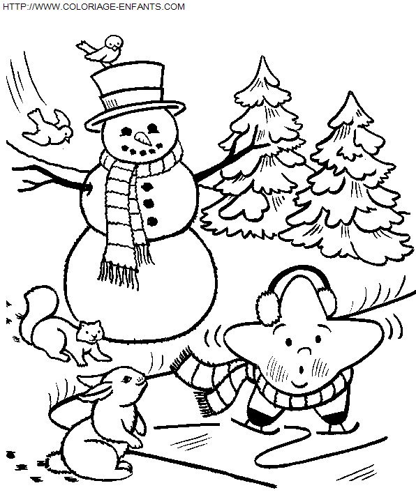 coloriage Fetes Noel Bonhomme Neige