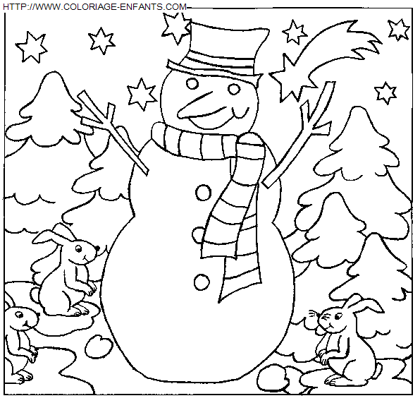 coloriage Fetes Noel Bonhomme Neige