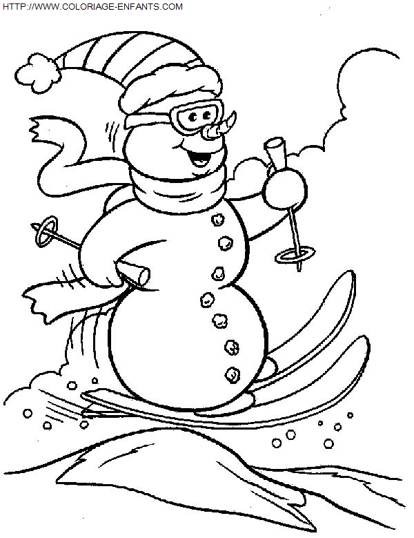 coloriage Fetes Noel Bonhomme Neige