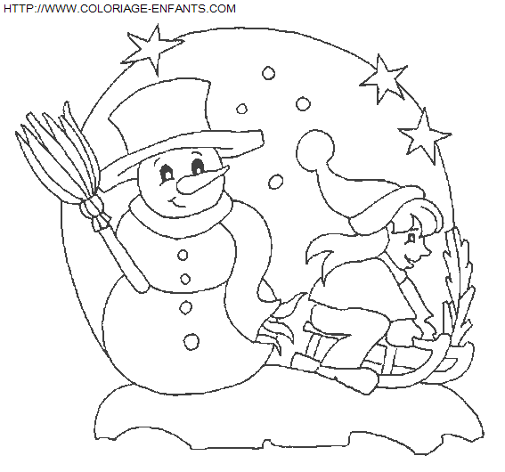 coloriage Fetes Noel Bonhomme Neige