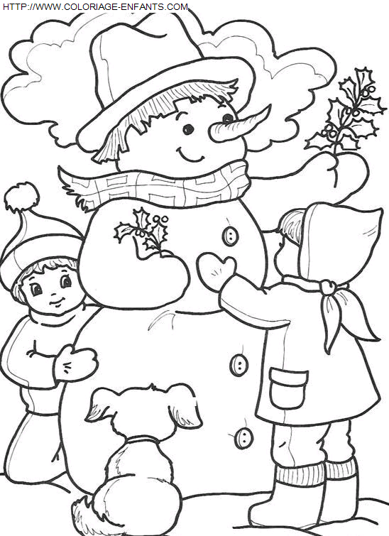 coloriage Fetes Noel Bonhomme Neige