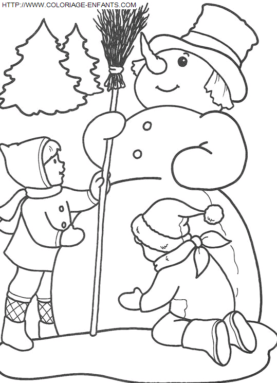 coloriage Fetes Noel Bonhomme Neige