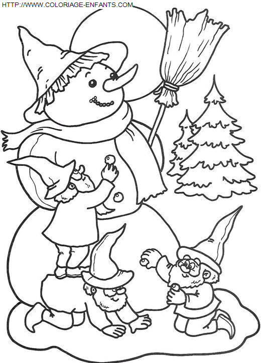 coloriage Fetes Noel Bonhomme Neige