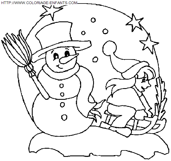 coloriage Fetes Noel Bonhomme Neige