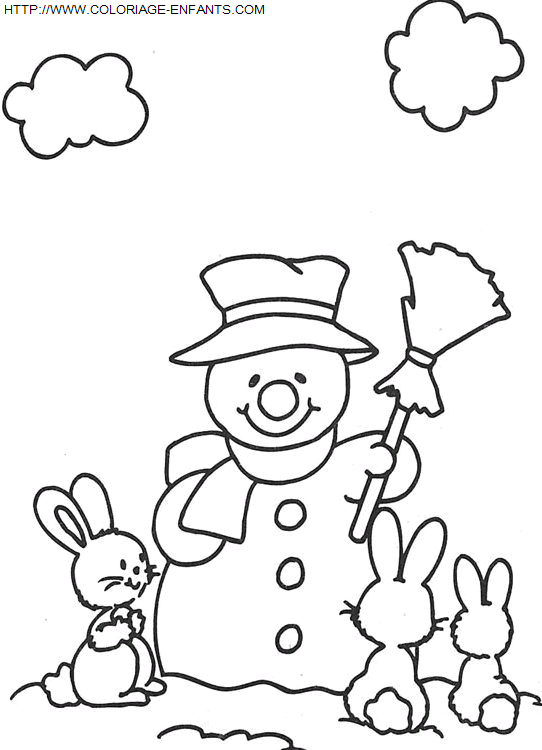 coloriage Fetes Noel Bonhomme Neige