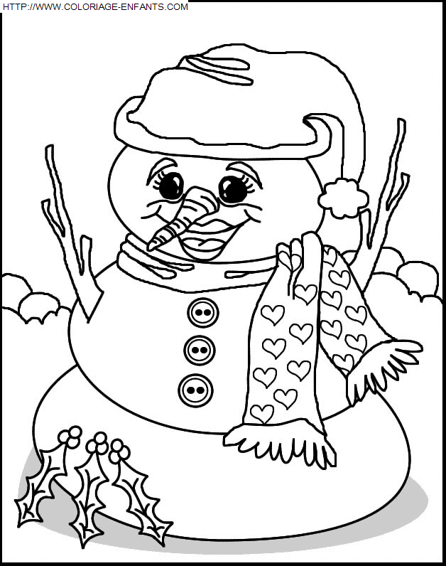 coloriage Fetes Noel Bonhomme Neige