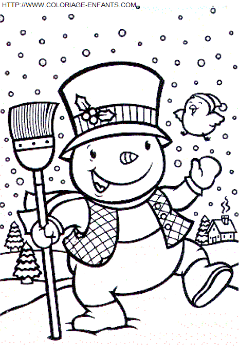 coloriage Fetes Noel Bonhomme Neige