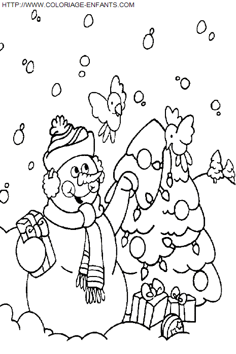 coloriage Fetes Noel Bonhomme Neige