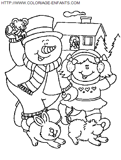 coloriage Fetes Noel Bonhomme Neige