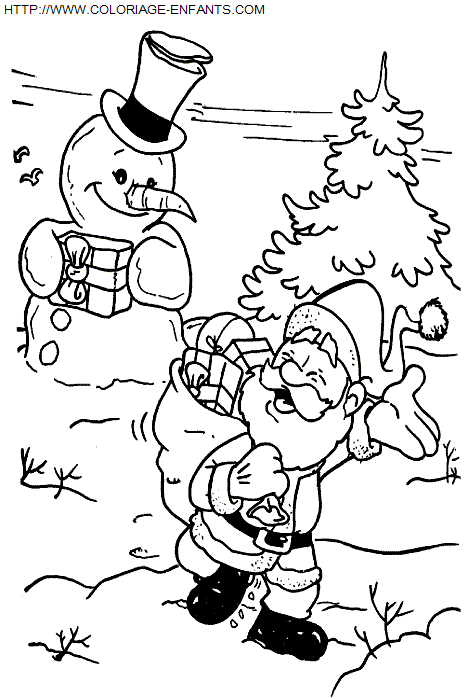 coloriage Fetes Noel Bonhomme Neige