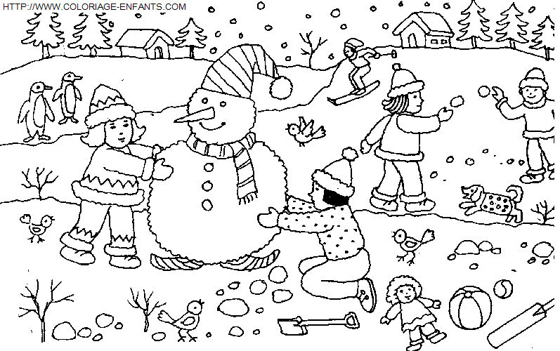 coloriage Fetes Noel Bonhomme Neige