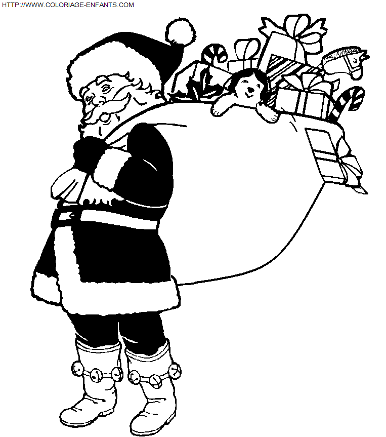 Coloriage Fetes Noel Pere Noel Cadeaux à imprimer et à colorier