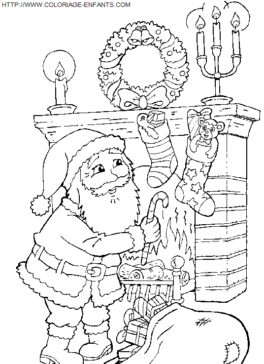 coloriage Fetes Noel Pere Noel Cheminee