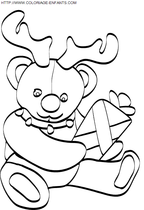 Coloriage Fetes Noel Pere Noel Rennes à imprimer et à colorier