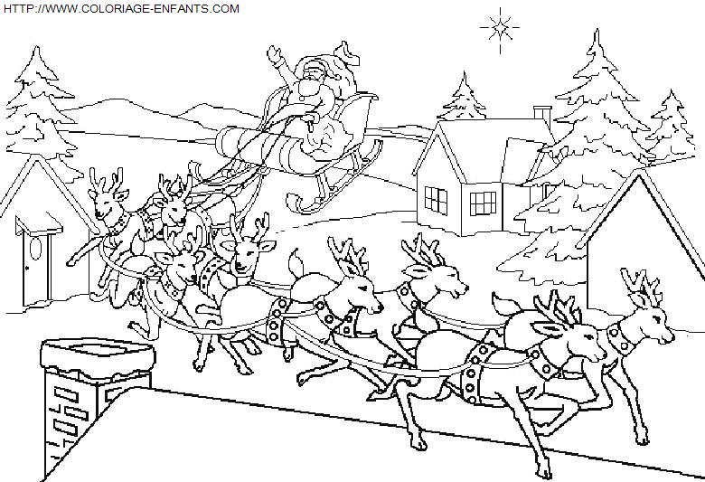 coloriage Fetes Noel Pere Noel Traineau