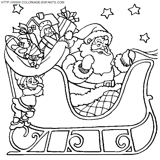 coloriage Fetes Noel Pere Noel Traineau