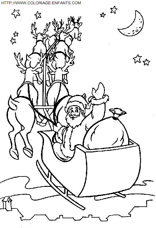 coloriage Fetes Noel Pere Noel Traineau