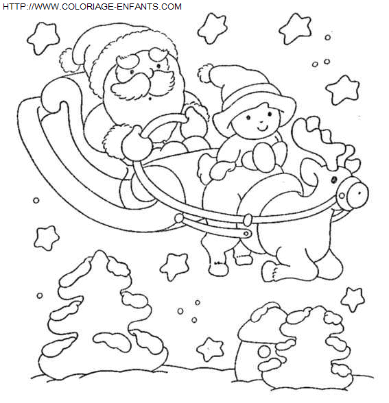 coloriage Fetes Noel Pere Noel Traineau