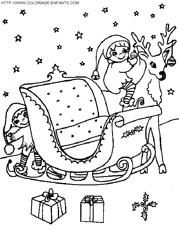 coloriage Fetes Noel Pere Noel Traineau