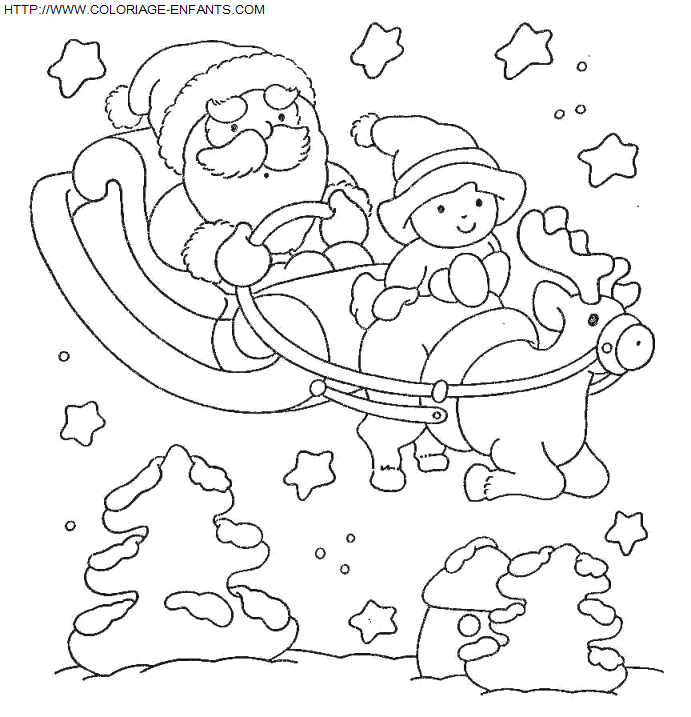 coloriage Fetes Noel Pere Noel Traineau