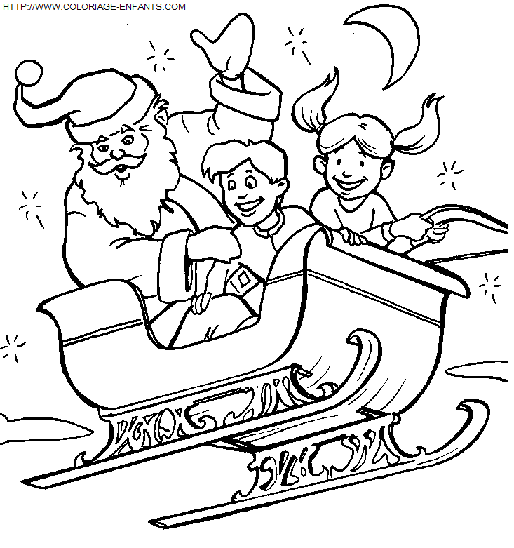 coloriage Fetes Noel Pere Noel Traineau