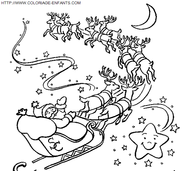 coloriage Fetes Noel Pere Noel Traineau