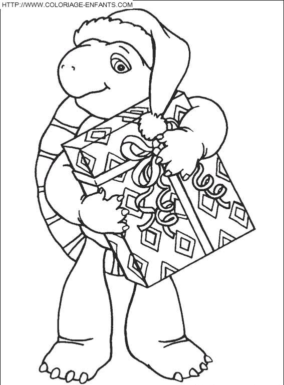 coloriage franklin a recu son cadeau de noel