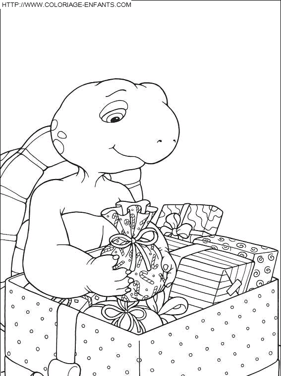 coloriage franklin decouvre ses cadeaux