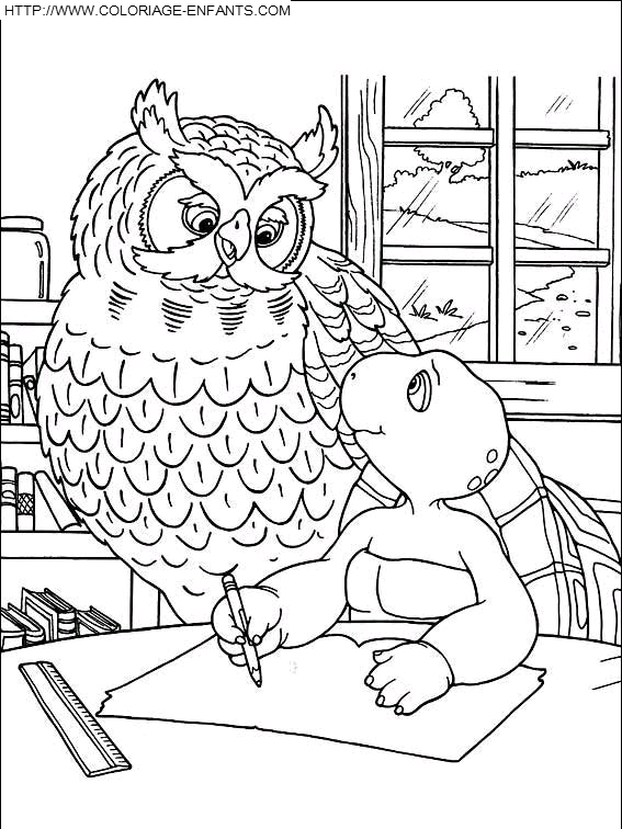 coloriage franklin et maitre hibou