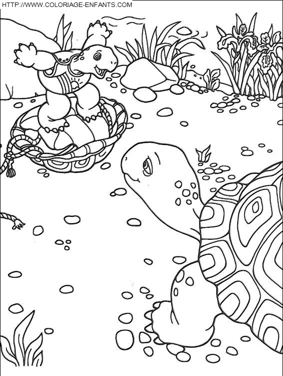 coloriage franklin fait du surf avec sa carapace