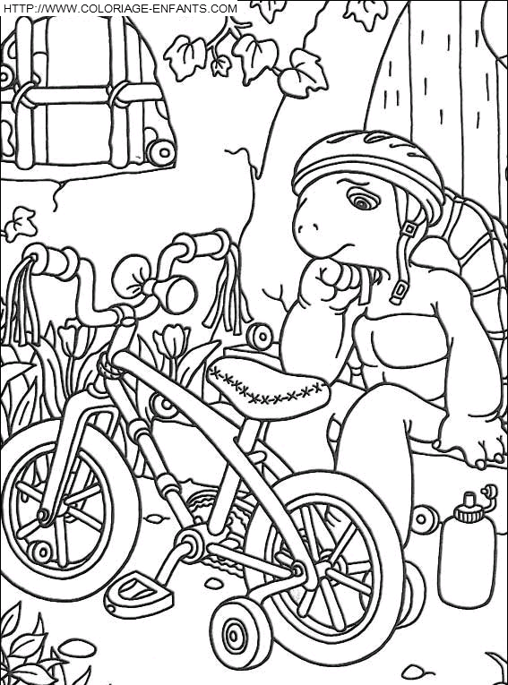 coloriage franklin fatigue par son velo